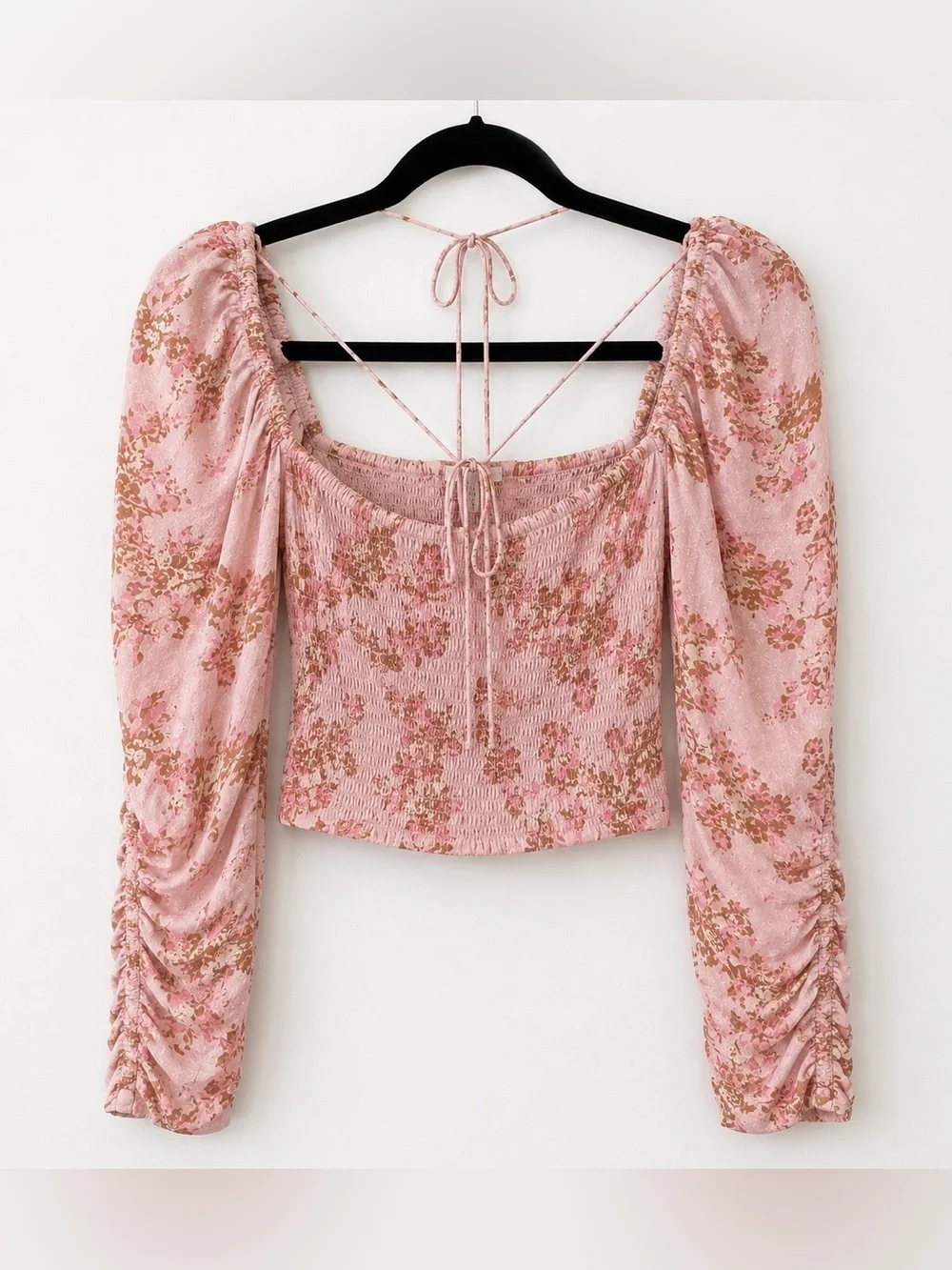 NWT Free People Hilary Pink Floral Smocked Crop Top Blouse Small